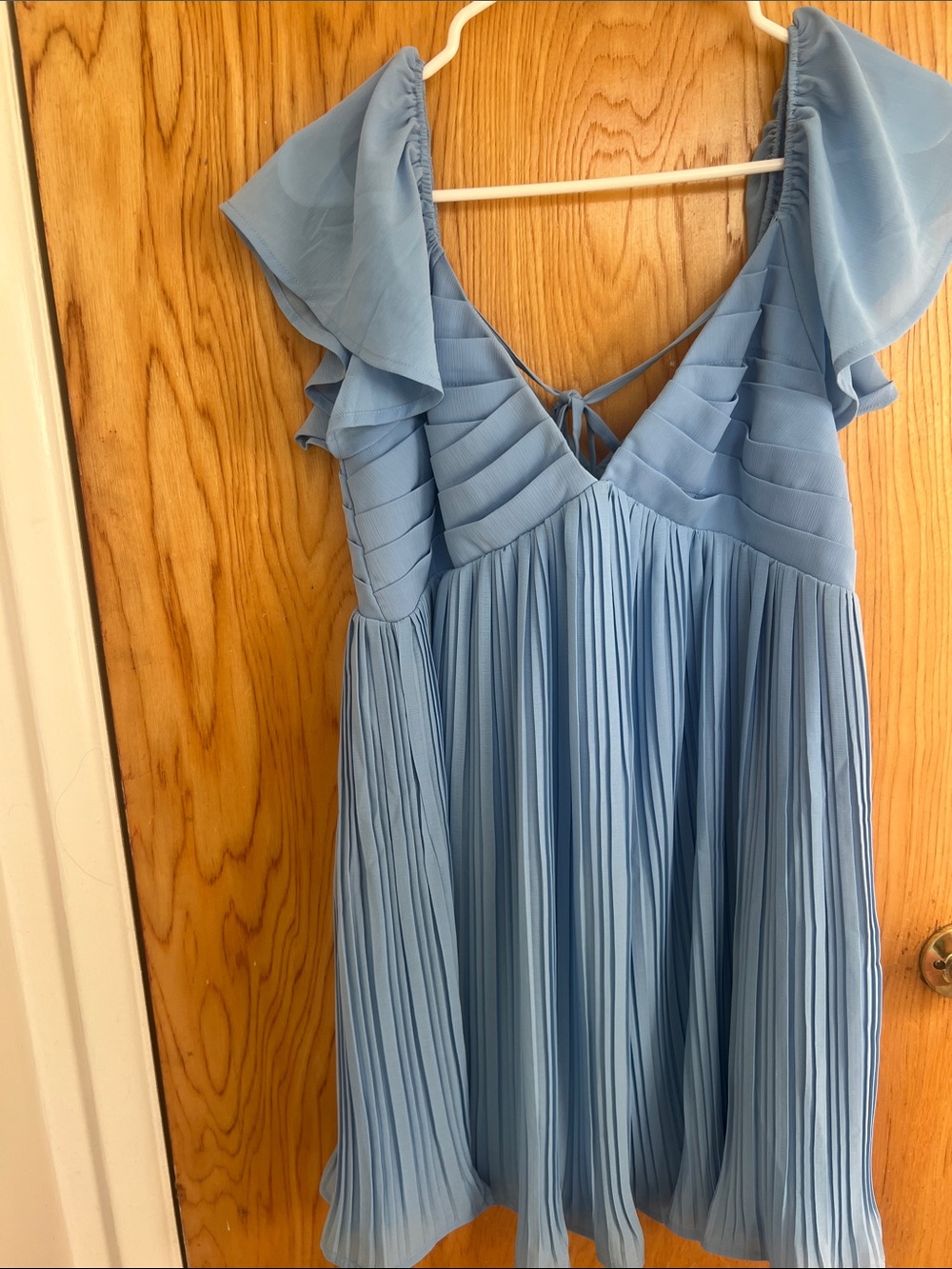 Lulu's Powder Blue Pleated Ruffle Sleeve Dress